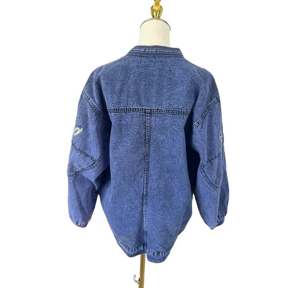 Vintage Embroidered Denim Jean Jacket Boho Chic Whimsical Artisnal Streetwear - Picture 12 of 15